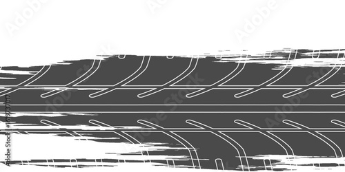Tire tread marks, wheel textures, tire marks - car racing, motocross, drift, rally, off-road and others. Vector black isolated texture in grunge style with splashes.eps10
