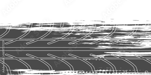 Tire tread marks, wheel textures, tire marks - car racing, motocross, drift, rally, off-road and others. Vector black isolated texture in grunge style with splashes.eps10