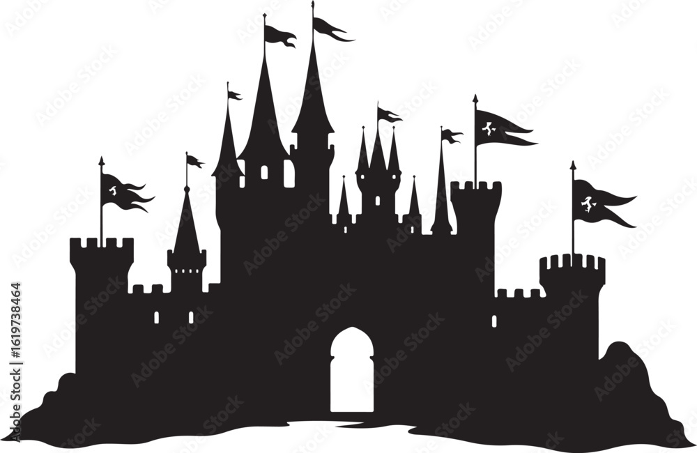 Fototapeta premium Medieval Castle & Lion Crest SVG