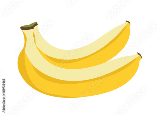 Vector-style cartoon image of two yellow bananas, partially peeled, isolated on a white background with clean and bright colors.