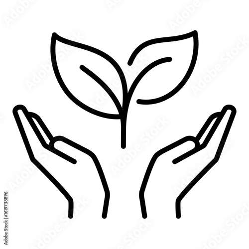 Hand holding leaves icon, symbolizing care for nature and environmental protection.