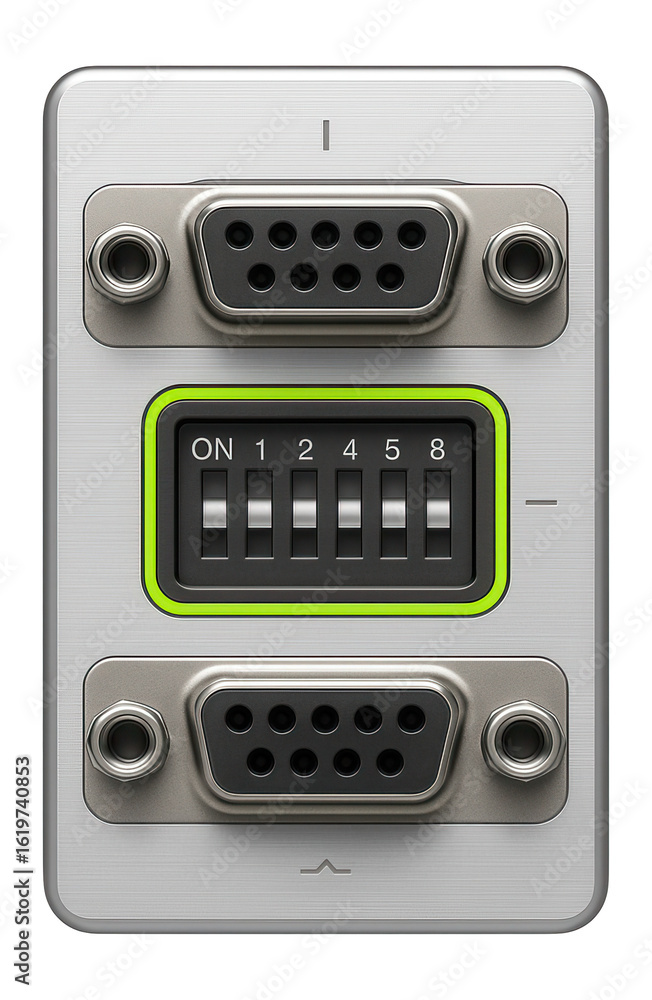 Fototapeta premium Serial communication module with DB9 connectors and DIP switches for legacy system integration
