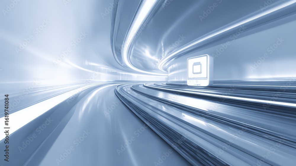 Fototapeta premium Futuristic technology concept with smooth, illuminated curves and digital elements.