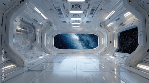 Fototapeta Naklejka Na Ścianę i Meble -  Inside a Modern Spaceship with Stunning Outer Space View