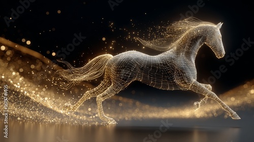Wallpaper Mural Golden Wireframe Horse with Glittering Particles in Motion Torontodigital.ca