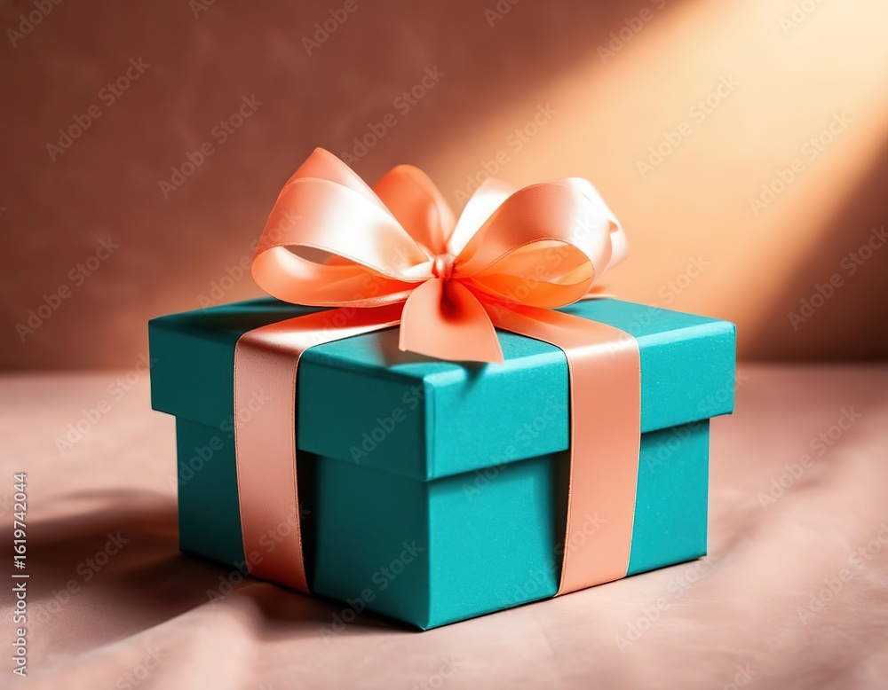 custom made wallpaper toronto digitalteal gift box with peach ribbon on spotlight background.