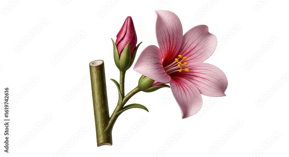 Naklejka premium Isolated Pink Flower with Bud Illustration