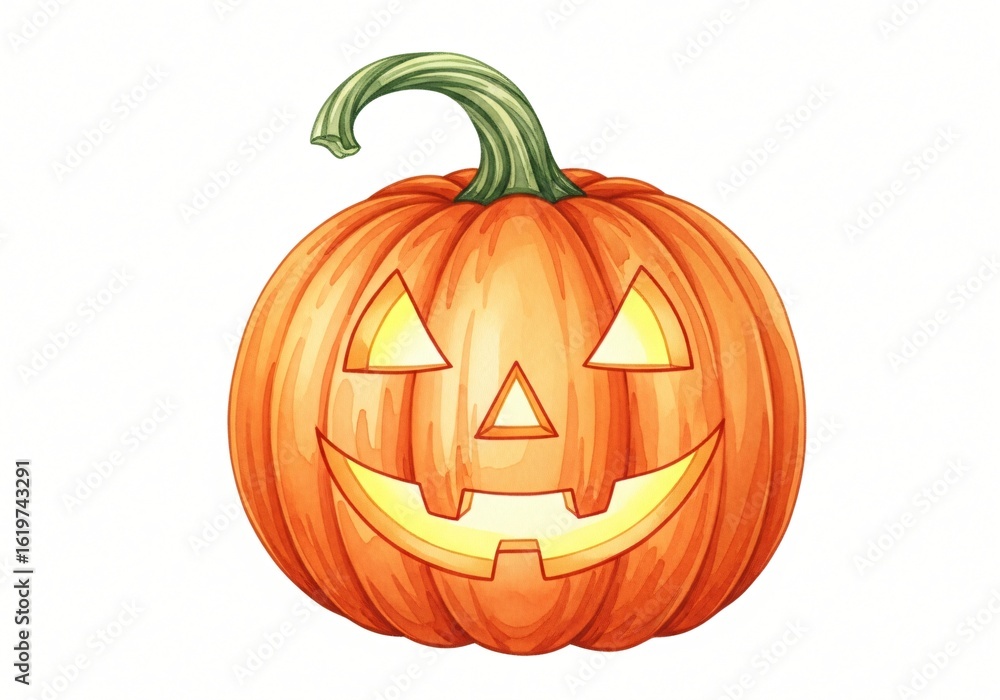 Illuminated Jack o lantern Halloween Pumpkin Watercolor Illustration Autumn Festive Decor Illuminated Jack o lantern Halloween Pumpkin Watercolor Illustration Autumn Festive Decor