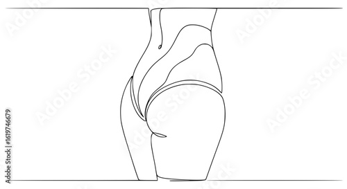 Female body contour, hips and buttocks with cellulite in minimalist style of single line drawing