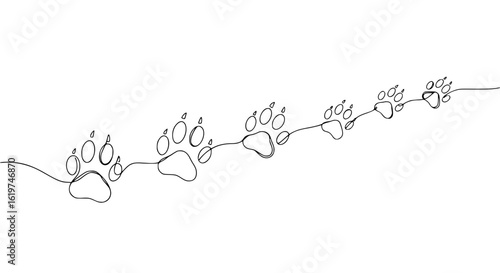 Continuous line drawing of animal paw prints on white background  