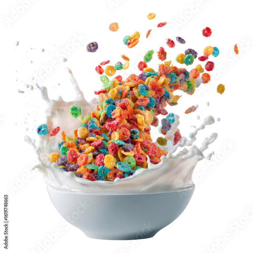 Colorful Cereal Splash in Milk Background Image