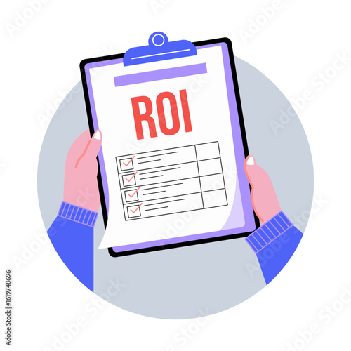A flat style illustration depicting roi report