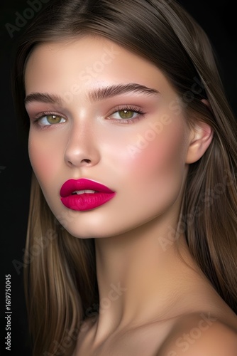 Wallpaper Mural Red lips retro makup.Portrait of young beautiful woman with elegant make-up and perfect hairstyle.A captivating beauty portrait of a flawless model, an editorial fashion shoot. Generative AI. Torontodigital.ca