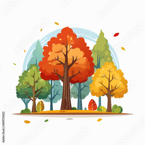 Illustration of Oak and teak tree sanctuary in a vibrant forest environment