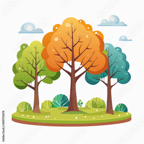 Illustration of Oak and teak tree sanctuary in a vibrant forest environment