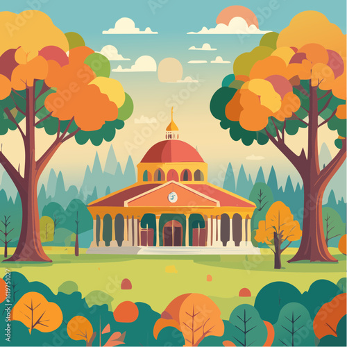 Illustration of Oak and teak tree sanctuary in a vibrant forest environment