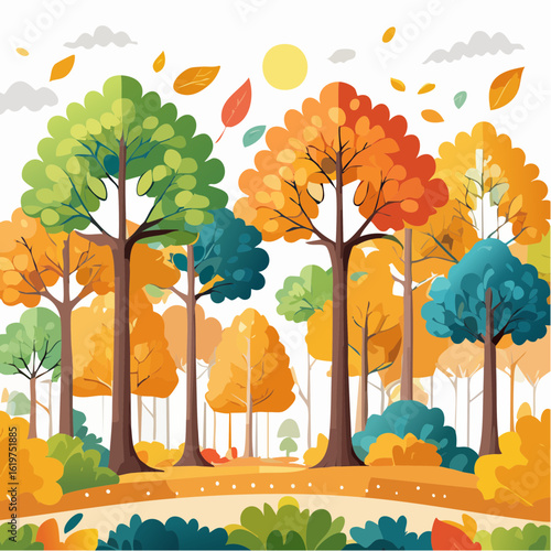 Illustration of Oak and teak tree sanctuary in a vibrant forest environment