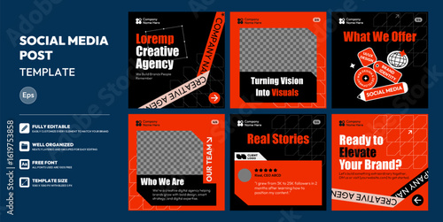 Social media carousel post template. Business Instagram and facebook square post template. Creative Digital agency company post, layout template design, modern