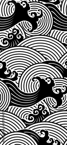 波　和柄　シームレスパターン