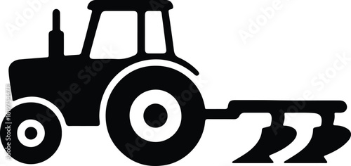 Silhouette tractor plough agricultural vehicle farming equipment vector Illustrator
