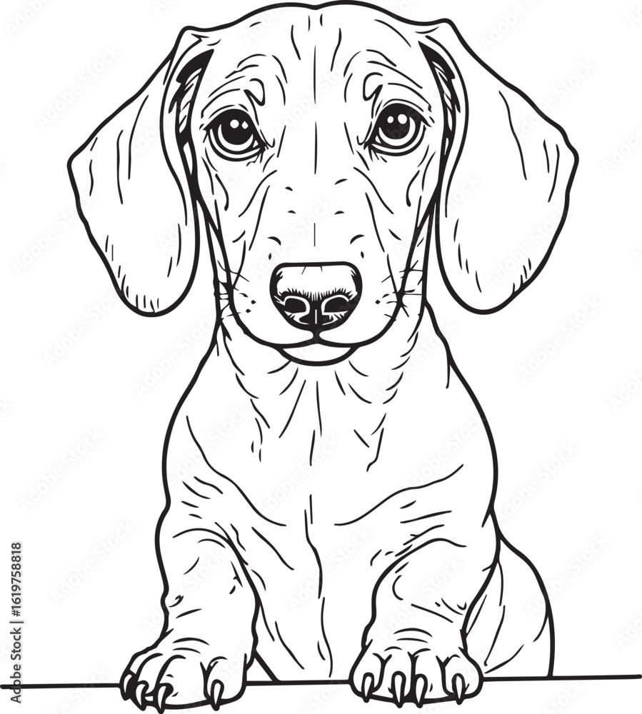 Fototapeta premium Dachshund Dog SVG EPS Line Art Peeking Dog Clipart, Vector Graphics, Sublimation, Digital Download Mug Printing Tshirts Design Mascot Tattoo Transparent Background