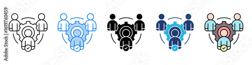 team management icon set multiple style collection