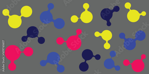 Abstract metaball pattern pink, yellow, blue on a gray background, Molecule chain, Vector illustration, Geometric icons 
