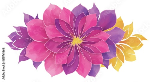 Floral Watercolor Artwork with Pink Purple and Gold Flowers