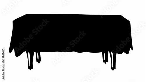 A solid black silhouette of a rectangular table draped with a cloth covering the top and legs entirely