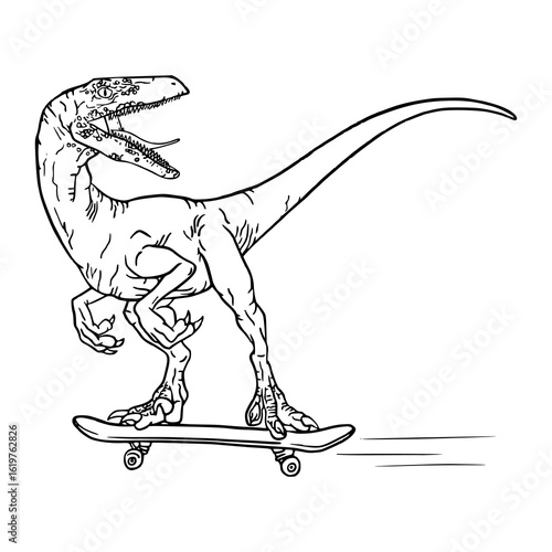 skateboarding velociraptor dinosaur illustration