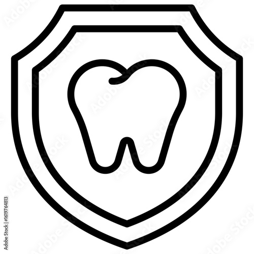 Dental Shield Outline Icon Vector Design - shield containing a tooth icon, representing oral protection, dental insurance, and preventive care
