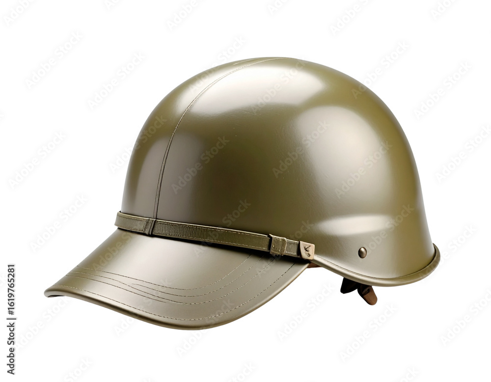 Fototapeta premium Military helmet and cap on white background, safety head protection equipment for army or construction work