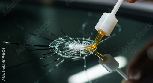 Repairing a Cracked Windshield with Resin Filling Process