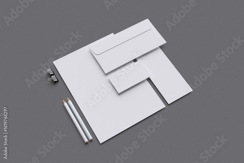 Stationery Branding With Grey Background For Mockup