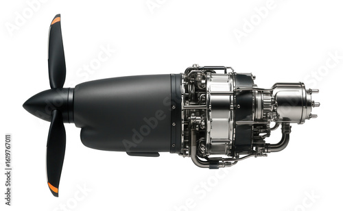 Turboprop engine with large propeller and reduction gearbox visible