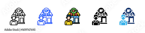 Coffee Shop Owner Icon Collection With Multiple Styles