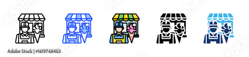 Ice Cream Parlor Owner Icon Collection With Multiple Styles