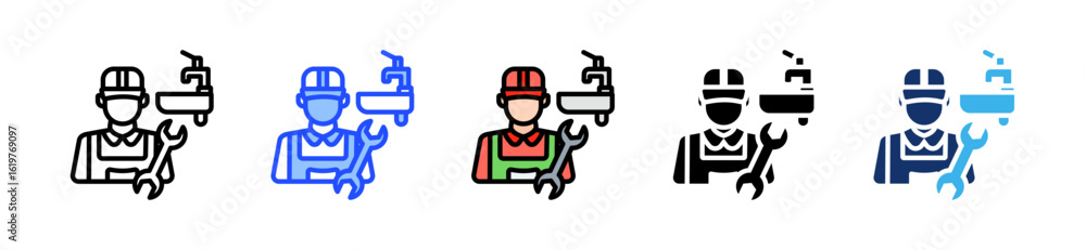 Obraz premium Plumber Icon Collection With Multiple Styles