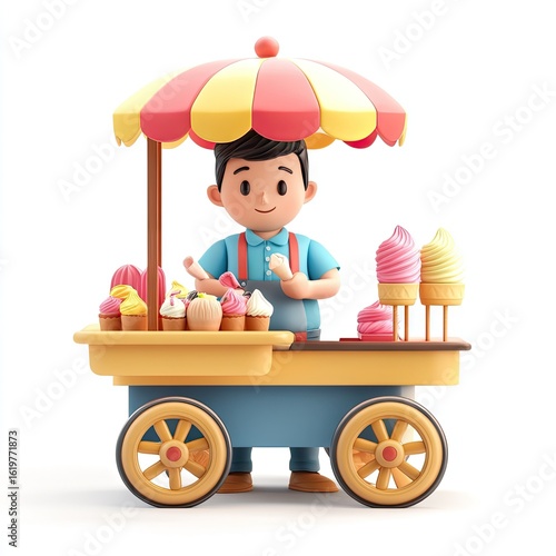 Delightful 3D Render: Ice Cream Vendor Illustration