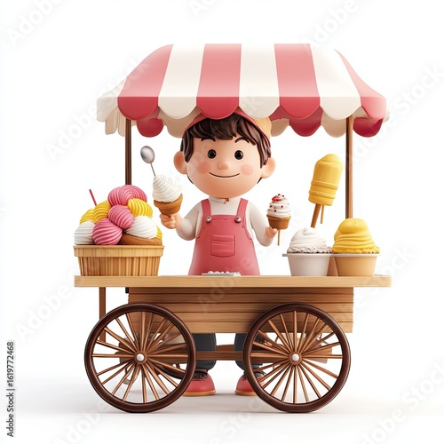 3D Render: Cute Ice Cream Cart Vendor