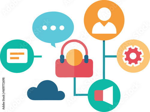 Remote Customer Service Teamwork Concept With Abstract Icons