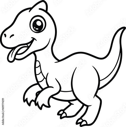 Cute cartoon velociraptor isolated on white background for kids coloring book
