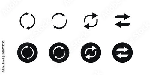 A set of refresh icons in multiple styles, ideal for syncing, looping, or update concepts.
