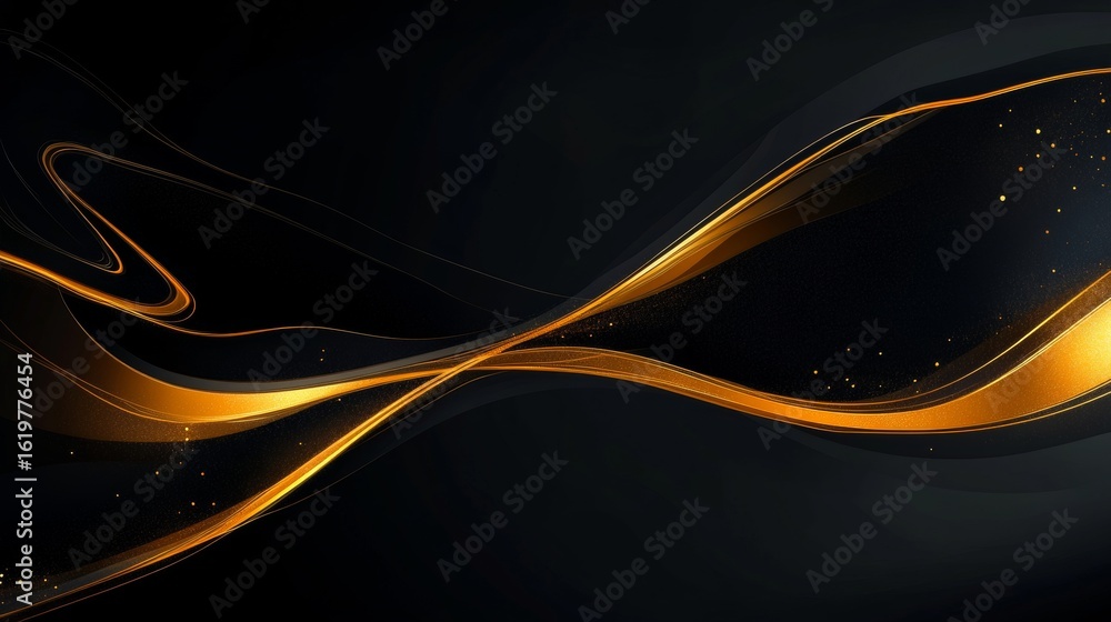 Fototapeta premium Elegant Luxury Gold Abstract Wave Overlays on a Refined Black Backdrop for Premium Aesthetic Designs