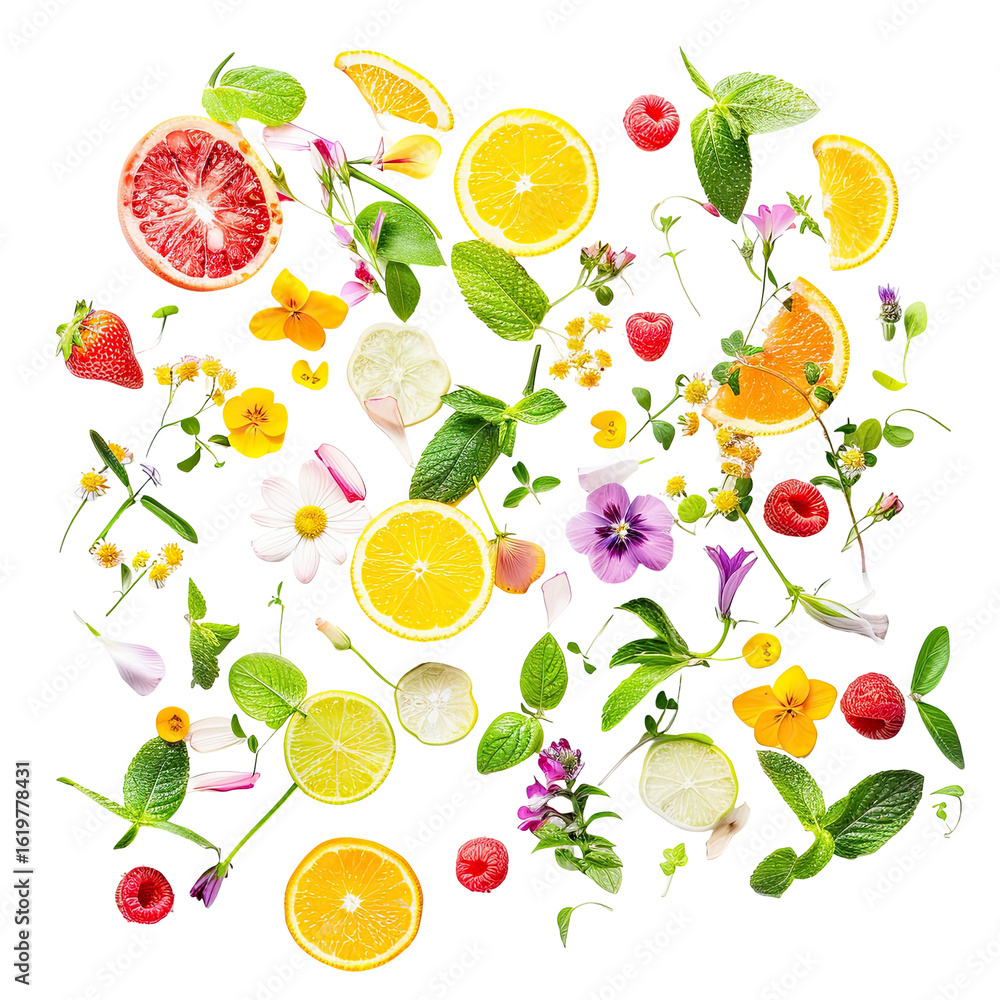 Obraz premium Colorful fruit and flower arrangement
