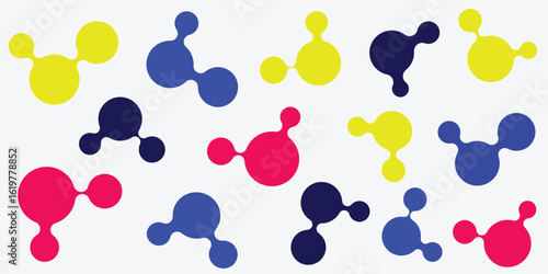 Abstract metaball pattern pink, yellow, blue on a light gray background, Molecule chain, Vector illustration, Geometric icons 