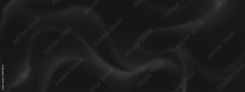 Fototapeta premium Realistic smoke overlay effect - flowing grey vapor waves on transparent background. Soft fog texture with smooth curves for photo editing, atmospheric visual design elements. Natural mist pattern.