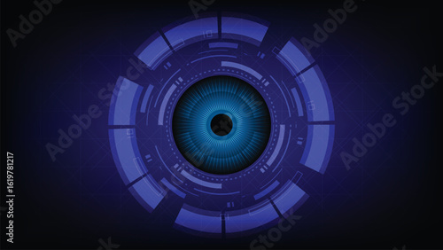 "Futuristic Cyber Eye Scan Technology Concept, Blue Digital Vision Security AI"