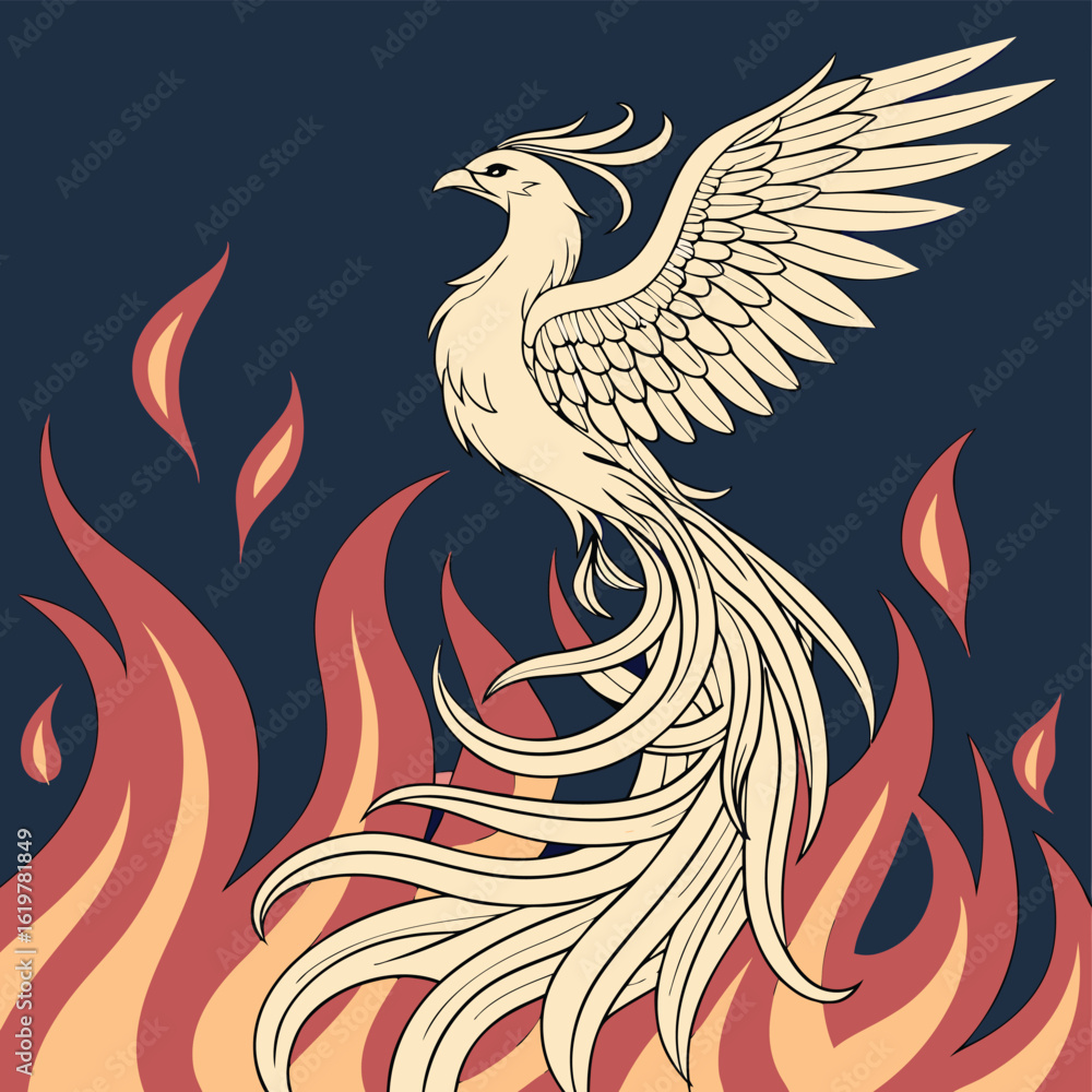 Obraz premium Phoenix rising from flames fire bird mythology fantasy illustration concept of rebirth and renewal with wings spread wide vector art design