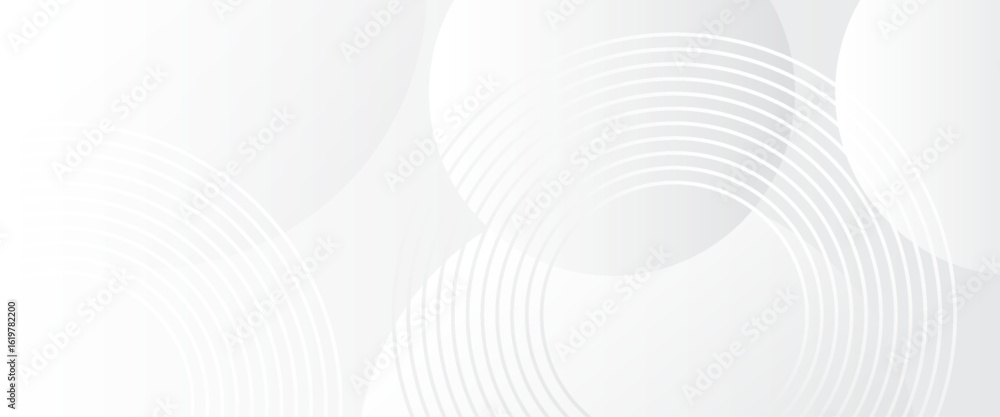 Fototapeta premium Minimalist white and gray abstract background with curved circular lines and soft gradients, perfect for modern presentations, websites, and professional branding.